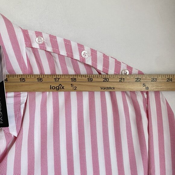 Tunic Shirt 1X Pink Striped Button Up Roll-Tab Long Sleeve Relaxed Loose Travel - Picture 8 of 12